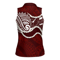 Aloha Hawaii Kalo Pikake Lei Women Sleeveless Polo Shirt Chest Tattoo Oxblood Hawaiian Pattern LT14 - Polynesian Pride