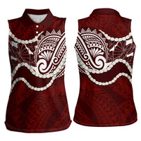 Aloha Hawaii Kalo Pikake Lei Women Sleeveless Polo Shirt Chest Tattoo Oxblood Hawaiian Pattern LT14 - Polynesian Pride