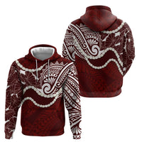 Aloha Hawaii Kalo Pikake Lei Zip Hoodie Chest Tattoo Oxblood Hawaiian Pattern