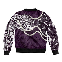 Aloha Hawaii Kalo Pikake Lei Bomber Jacket Chest Tattoo Purple Hawaiian Pattern