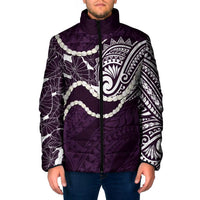 Aloha Hawaii Kalo Pikake Lei Padded Jacket Chest Tattoo Purple Hawaiian Pattern
