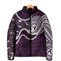 Aloha Hawaii Kalo Pikake Lei Padded Jacket Chest Tattoo Purple Hawaiian Pattern