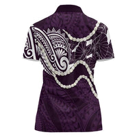 Aloha Hawaii Kalo Pikake Lei Women Polo Shirt Chest Tattoo Purple Hawaiian Pattern LT14 - Polynesian Pride
