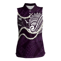 Aloha Hawaii Kalo Pikake Lei Women Sleeveless Polo Shirt Chest Tattoo Purple Hawaiian Pattern LT14 Female Purple - Polynesian Pride