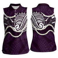 Aloha Hawaii Kalo Pikake Lei Women Sleeveless Polo Shirt Chest Tattoo Purple Hawaiian Pattern LT14 - Polynesian Pride