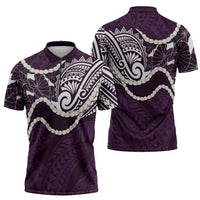 Aloha Hawaii Kalo Pikake Lei Zipper Polo Shirt Chest Tattoo Purple Hawaiian Pattern LT14 - Polynesian Pride