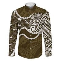 Aloha Hawaii Kalo Pikake Lei Family Matching Off Shoulder Short Dress and Hawaiian Shirt Chest Tattoo Gold Hawaiian Pattern LT14 Dad's Shirt - Long Sleeve Gold - Polynesian Pride