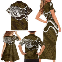 Aloha Hawaii Kalo Pikake Lei Family Matching Short Sleeve Bodycon Dress and Hawaiian Shirt Chest Tattoo Gold Hawaiian Pattern LT14 - Polynesian Pride