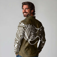 Aloha Hawaii Kalo Pikake Lei Long Sleeve Polo Shirt Chest Tattoo Gold Hawaiian Pattern