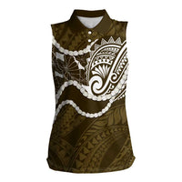 Aloha Hawaii Kalo Pikake Lei Women Sleeveless Polo Shirt Chest Tattoo Gold Hawaiian Pattern LT14 Female Gold - Polynesian Pride