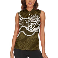 Aloha Hawaii Kalo Pikake Lei Women Sleeveless Polo Shirt Chest Tattoo Gold Hawaiian Pattern LT14 - Polynesian Pride