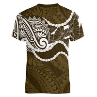 Aloha Hawaii Kalo Pikake Lei Women V-Neck T-Shirt Chest Tattoo Gold Hawaiian Pattern LT14 - Polynesian Pride