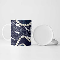 Aloha Hawaii Kalo Pikake Lei Ceramic Mug Chest Tattoo Oxford Blue Hawaiian Pattern