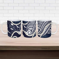 Aloha Hawaii Kalo Pikake Lei Ceramic Mug Chest Tattoo Oxford Blue Hawaiian Pattern