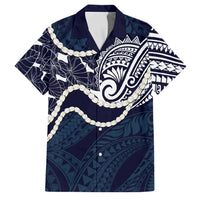 Aloha Hawaii Kalo Pikake Lei Family Matching Off The Shoulder Long Sleeve Dress and Hawaiian Shirt Chest Tattoo Oxford Blue Hawaiian Pattern LT14 Dad's Shirt - Short Sleeve Oxford Blue - Polynesian Pride