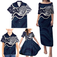 Aloha Hawaii Kalo Pikake Lei Family Matching Puletasi and Hawaiian Shirt Chest Tattoo Oxford Blue Hawaiian Pattern LT14 - Polynesian Pride