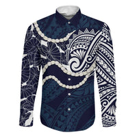 Aloha Hawaii Kalo Pikake Lei Family Matching Short Sleeve Bodycon Dress and Hawaiian Shirt Chest Tattoo Oxford Blue Hawaiian Pattern LT14 Dad's Shirt - Long Sleeve Oxford Blue - Polynesian Pride