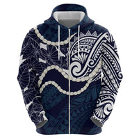Aloha Hawaii Kalo Pikake Lei Hoodie Chest Tattoo Oxford Blue Hawaiian Pattern