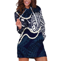 Aloha Hawaii Kalo Pikake Lei Hoodie Dress Chest Tattoo Oxford Blue Hawaiian Pattern LT14 Oxford Blue - Polynesian Pride