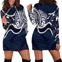 Aloha Hawaii Kalo Pikake Lei Hoodie Dress Chest Tattoo Oxford Blue Hawaiian Pattern LT14 - Polynesian Pride