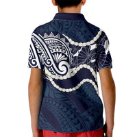 Aloha Hawaii Kalo Pikake Lei Kid Polo Shirt Chest Tattoo Oxford Blue Hawaiian Pattern LT14 - Polynesian Pride