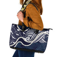 Aloha Hawaii Kalo Pikake Lei Leather Tote Bag Chest Tattoo Oxford Blue Hawaiian Pattern