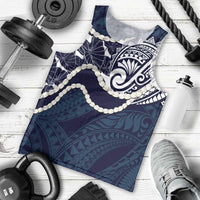 Aloha Hawaii Kalo Pikake Lei Men Tank Top Chest Tattoo Oxford Blue Hawaiian Pattern