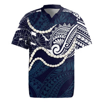 Aloha Hawaii Kalo Pikake Lei Rugby Jersey Chest Tattoo Oxford Blue Hawaiian Pattern