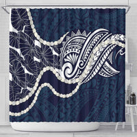 Aloha Hawaii Kalo Pikake Lei Shower Curtain Chest Tattoo Oxford Blue Hawaiian Pattern
