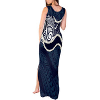 Aloha Hawaii Kalo Pikake Lei Tank Maxi Dress Chest Tattoo Oxford Blue Hawaiian Pattern LT14 - Polynesian Pride
