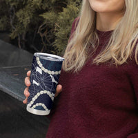 Aloha Hawaii Kalo Pikake Lei Tumbler Cup Chest Tattoo Oxford Blue Hawaiian Pattern