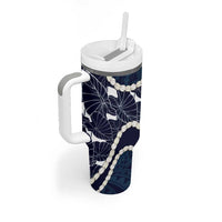 Aloha Hawaii Kalo Pikake Lei Tumbler With Handle Chest Tattoo Oxford Blue Hawaiian Pattern