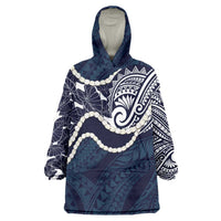 Aloha Hawaii Kalo Pikake Lei Wearable Blanket Hoodie Chest Tattoo Oxford Blue Hawaiian Pattern LT14 One Size Oxford Blue - Polynesian Pride