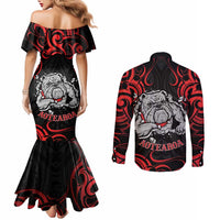 Personalised Aotearoa Bulldog Couples Matching Mermaid Dress and Long Sleeve Button Shirt NZ Maori Tattoo LT14 - Polynesian Pride