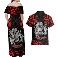 Personalised Aotearoa Bulldog Couples Matching Off Shoulder Maxi Dress and Hawaiian Shirt NZ Maori Tattoo LT14 - Polynesian Pride