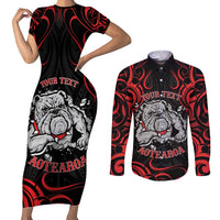 Personalised Aotearoa Bulldog Couples Matching Short Sleeve Bodycon Dress and Long Sleeve Button Shirt NZ Maori Tattoo LT14 Red - Polynesian Pride