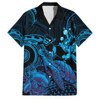 Blue Aloha Hawaii Family Matching Long Sleeve Bodycon Dress and Hawaiian Shirt Snorkeling With Sea Turtle Polynesian Pattern LT14 Dad's Shirt - Short Sleeve Blue - Polynesian Pride