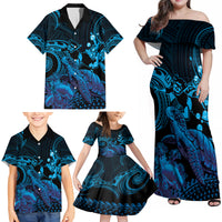 Blue Aloha Hawaii Family Matching Off Shoulder Maxi Dress and Hawaiian Shirt Snorkeling With Sea Turtle Polynesian Pattern LT14 - Polynesian Pride