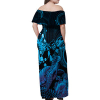 Blue Aloha Hawaii Family Matching Off Shoulder Maxi Dress and Hawaiian Shirt Snorkeling With Sea Turtle Polynesian Pattern LT14 - Polynesian Pride