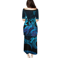 Blue Aloha Hawaii Family Matching Puletasi and Hawaiian Shirt Snorkeling With Sea Turtle Polynesian Pattern LT14 - Polynesian Pride