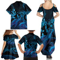 Blue Aloha Hawaii Family Matching Summer Maxi Dress and Hawaiian Shirt Snorkeling With Sea Turtle Polynesian Pattern LT14 - Polynesian Pride