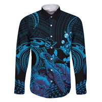 Blue Aloha Hawaii Family Matching Summer Maxi Dress and Hawaiian Shirt Snorkeling With Sea Turtle Polynesian Pattern LT14 Dad's Shirt - Long Sleeve Blue - Polynesian Pride