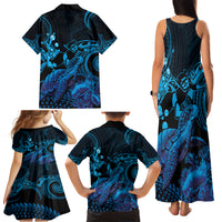Blue Aloha Hawaii Family Matching Tank Maxi Dress and Hawaiian Shirt Snorkeling With Sea Turtle Polynesian Pattern LT14 - Polynesian Pride