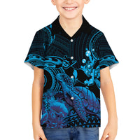 Blue Aloha Hawaii Family Matching Tank Maxi Dress and Hawaiian Shirt Snorkeling With Sea Turtle Polynesian Pattern LT14 Son's Shirt Blue - Polynesian Pride