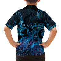 Blue Aloha Hawaii Kid Hawaiian Shirt Snorkeling With Sea Turtle Polynesian Pattern