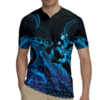 Blue Aloha Hawaii Rugby Jersey Snorkeling With Sea Turtle Polynesian Pattern