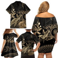 Gold Aloha Hawaii Family Matching Off Shoulder Short Dress and Hawaiian Shirt Snorkeling With Sea Turtle Polynesian Pattern LT14 - Polynesian Pride