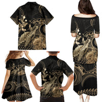 Gold Aloha Hawaii Family Matching Puletasi and Hawaiian Shirt Snorkeling With Sea Turtle Polynesian Pattern LT14 - Polynesian Pride