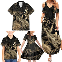 Gold Aloha Hawaii Family Matching Summer Maxi Dress and Hawaiian Shirt Snorkeling With Sea Turtle Polynesian Pattern LT14 - Polynesian Pride