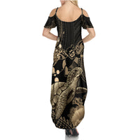 Gold Aloha Hawaii Family Matching Summer Maxi Dress and Hawaiian Shirt Snorkeling With Sea Turtle Polynesian Pattern LT14 - Polynesian Pride